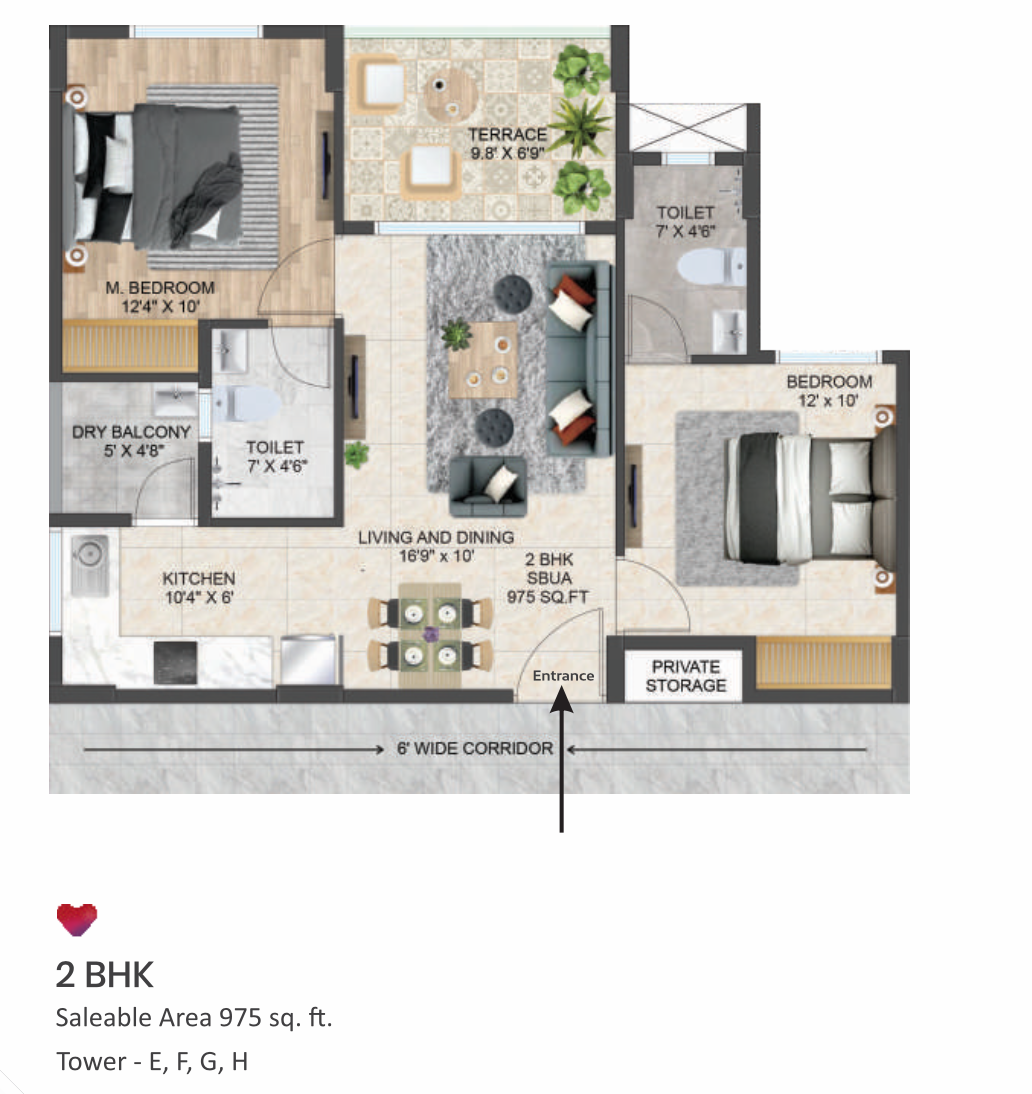 2 BHK Floor Plan in Love Home