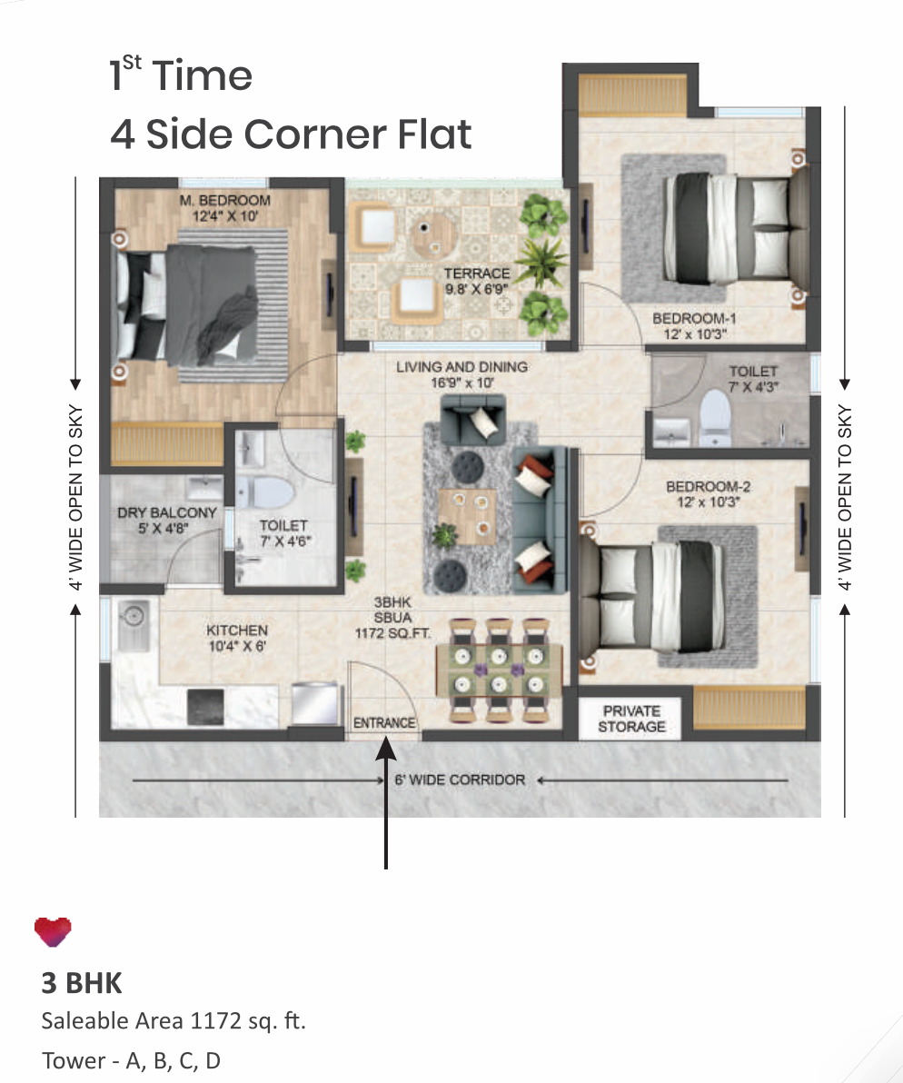 3 BHK Floor Plan in Love Home