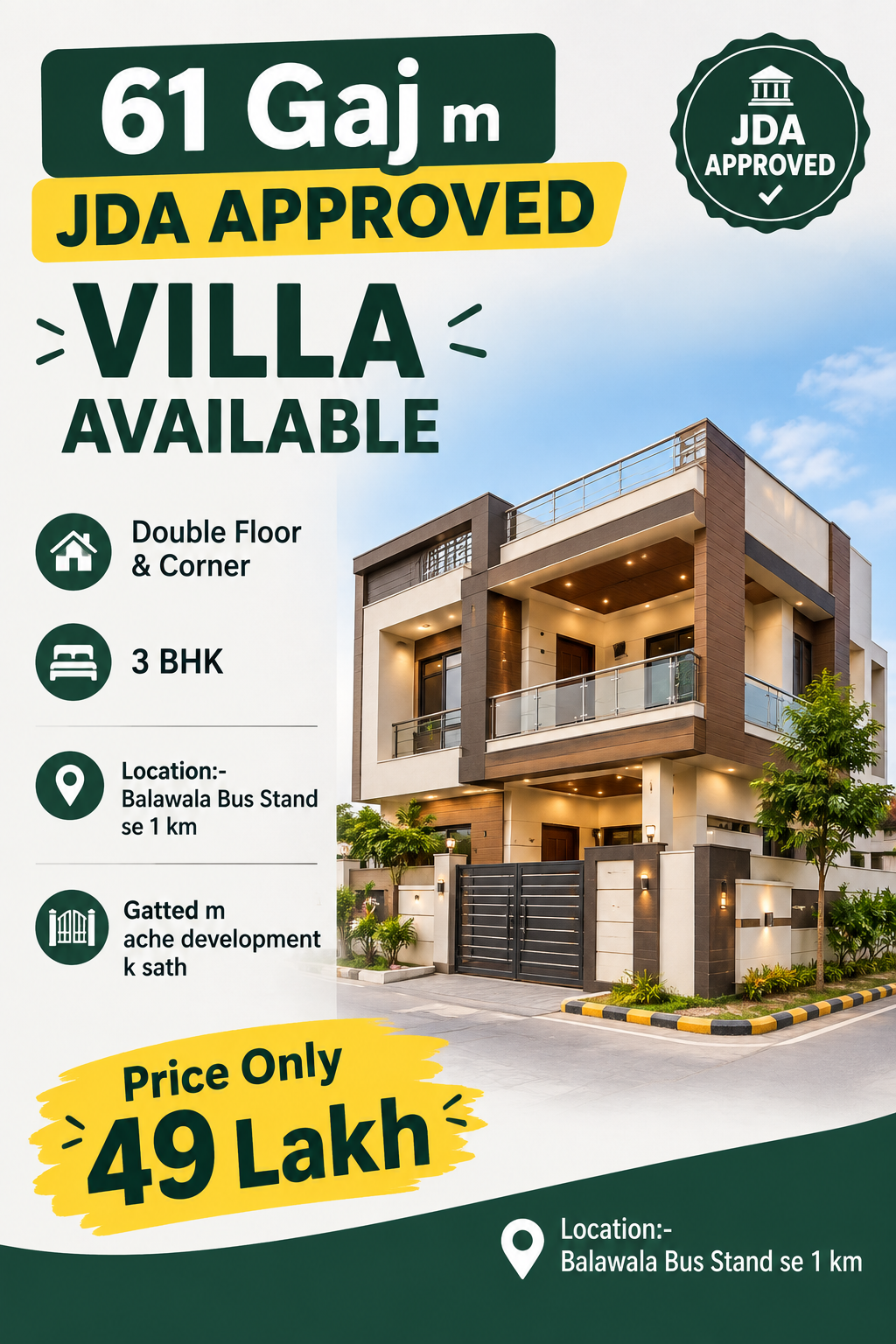 3bhk corner villa